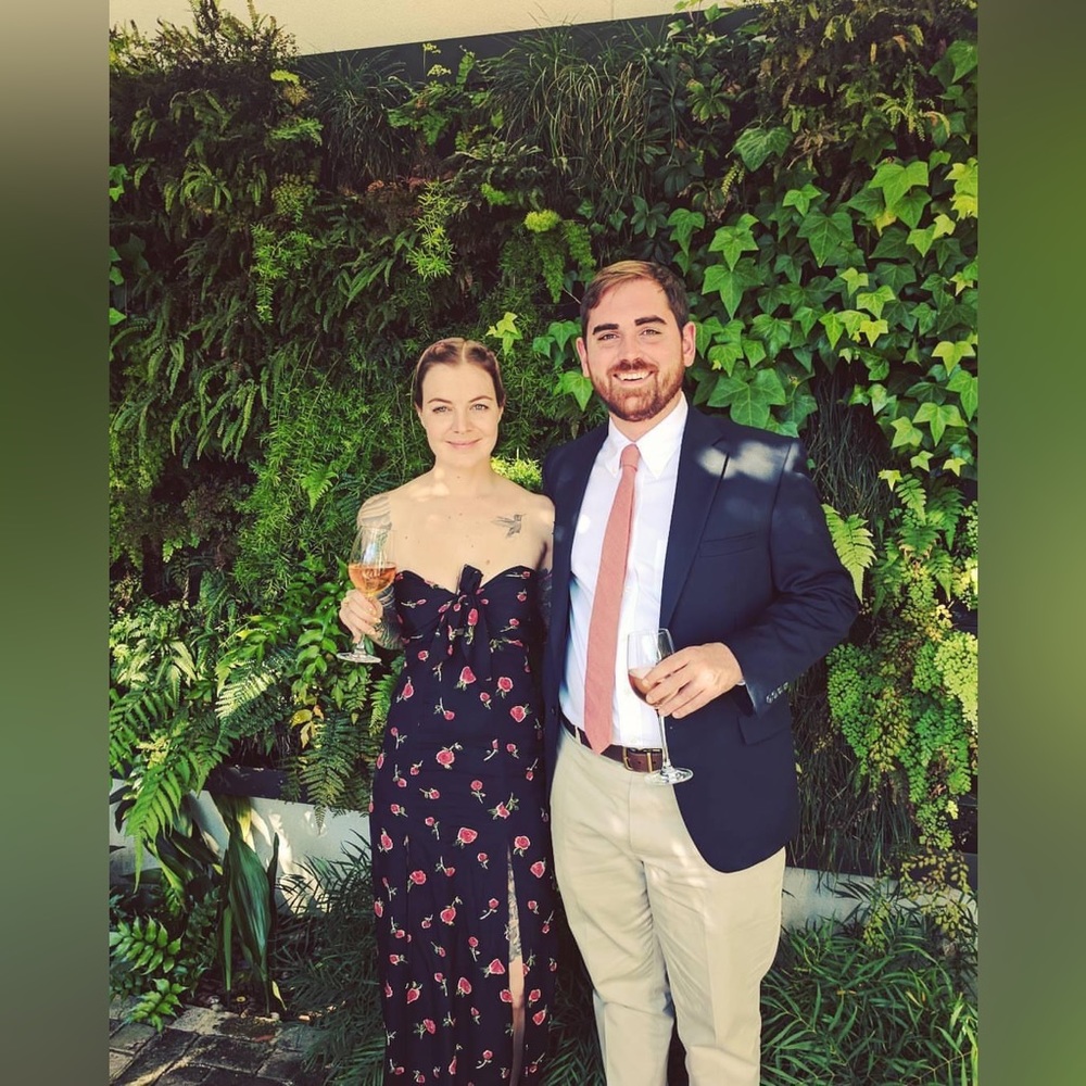 Roe + May Black and Rose Print, Front Tie, Strapless Wedding Maxi Dress Size XS✨